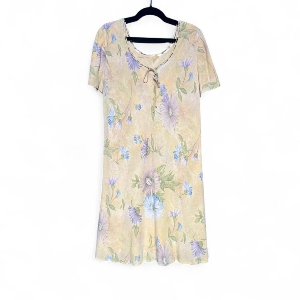 Vintage Floral Shift Dress Women's Size 16 Liz Claiborne Yellow Dainty Cottage - Picture 2 of 8